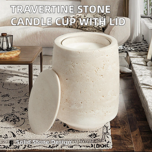 Natural Travertine <b>Marble</b> Cave Stone Handmade Christmas <b>Candle</b> Cup with Lid for Home Decor and Table Centerpiece - Product Image 2