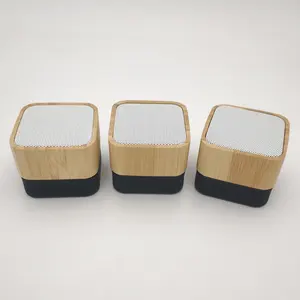 Customized Gift Square Bamboo Wood Mini Small Portable Bluetooth TF Card Sound Box Wireless Speaker