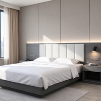 Sistem Headboard Tempat Tidur Hotel Minimalis Modern Dengan Soket Lampu Dinding LED Backlight Pelapis Khusus untuk Proyek Perhotelan