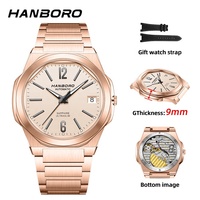 HABBORO – montre-bracelet mécanique automatique Ultra mince pour hommes, 9mm, cristal saphir, date, montre-bracelet pour hommes, Business Office 018