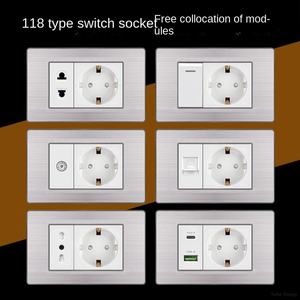Module fonctionnel de panneau 4*2 4*4 avec interrupteur de prise standard UE allemande, charge rapide USB Type C, clé DIY, gris brossé - Product Image 2