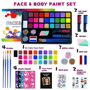 Kit de Peinture Professionnel GP Non Toxique 26 Couleurs à Base d'Eau Lavable pour Visage et Corps, <span class=keywords><strong>Maquillage</strong></span> Enfants pour Fêtes, avec Paillettes et Pochoirs - Product Image 2