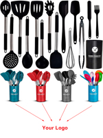 Ensemble d'accessoires de cuisine, ensemble d'ustensiles de cuisine en silicone de luxe avec manche en acier inoxydable