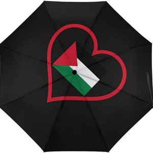 Custom Foldable Palestine Flag 3-Fold Manual Ultralight <b>Plastic</b> Pongee Rain Umbrella with Hanging Function and Custom Logo Print - Product Image 1