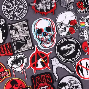 Scary Skull Embroidery Patch For Clothing Thermoadhesive Patches On Clothes Custom Wholesale Badge