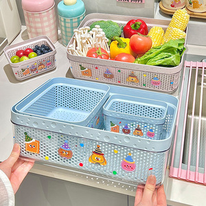 Panier égouttoir double couche pour cuisine, bac de lavage de fruits et légumes, support filtrant à poignée épaissie, plusieurs tailles, en matériau PET - Product Image 2