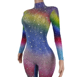 Body Sexy de Color Caramelo con Diamantes de Imitación para Club Nocturno, Mamelucos Ajustados para <span class=keywords><strong>Fiesta</strong></span> de Cumpleaños, Ropa de Actuación, Monos de Diamantes de <span class=keywords><strong>Talla</strong></span> <span class=keywords><strong>Grande</strong></span> para Mujer - Product Image 4