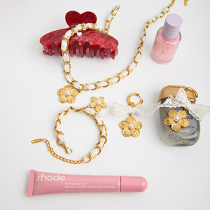 <span class=keywords><strong>Conjunto</strong></span> de joyas florales de acero inoxidable para mujer, collar de flores <span class=keywords><strong>con</strong></span> incrustaciones de perlas y <span class=keywords><strong>encaje</strong></span> en tono dorado, pulsera, pendientes de <span class=keywords><strong>aro</strong></span> para bodas - Product Image 4