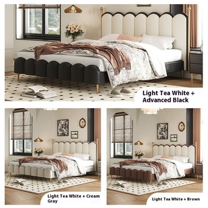 <span class=keywords><strong>Letto</strong></span> <span class=keywords><strong>matrimoniale</strong></span> color crema di lusso stile francese stile retrò moderno Wave Ripple Design High-End suggestivo <span class=keywords><strong>letto</strong></span> in pelle imbottito in legno - Product Image 2