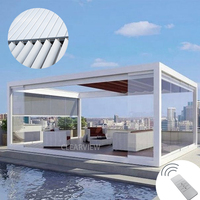 Système de toiture à lamelles motorisées en aluminium moderne, imperméable et réglable, pour balcon bioclimatique en aluminium
