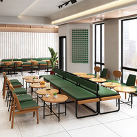 Ensemble de restaurant moderne de style nordique, luxe léger, table et chaises en rotin tressé, combinaison de canapé et de banquette pour café
