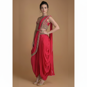 FANCY GEORGETTE EMBROIDERY WORK SAREE WITH UNSTITCHED <b>BLOUSE</b> <b>RED</b> - Product Image 1