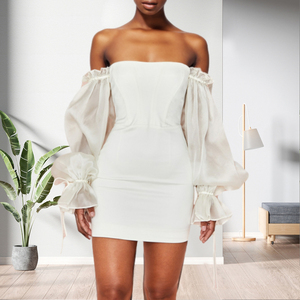 Vestido Bodycon de Malla con Lazo y Hombros Descubiertos de Color Liso, Popular para Fiestas, Venta al por Mayor para Mujer a la Moda - Product Image 2