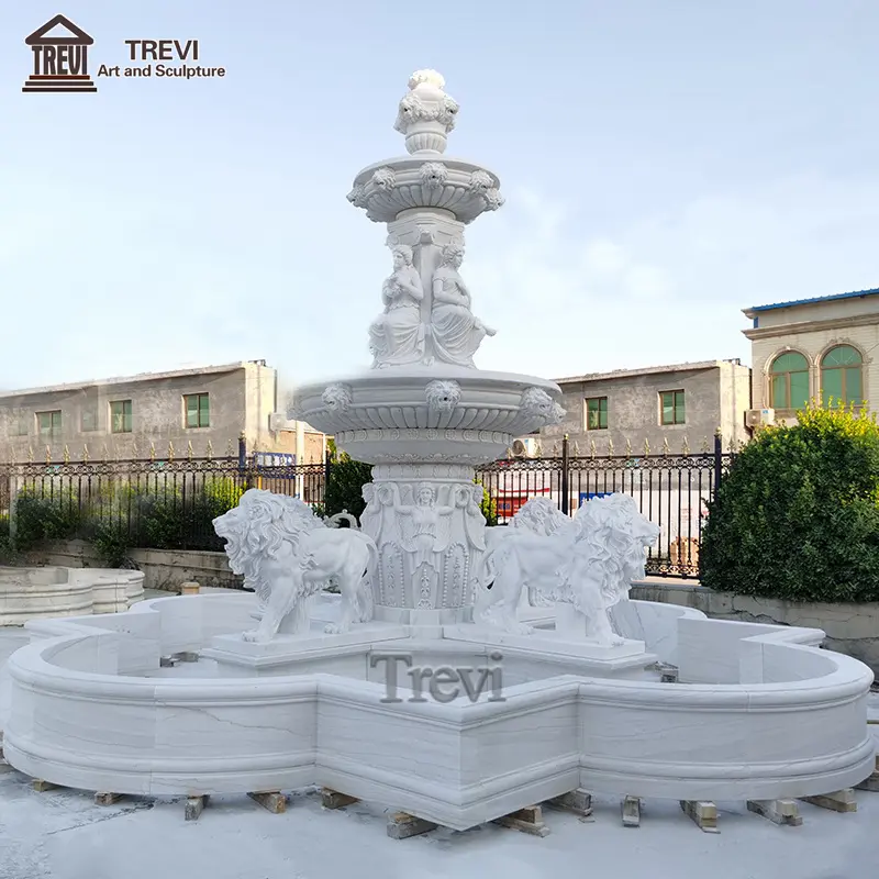 Outdoor Modern Art Huge Water Fountain Natural Stone Marble Lion Fountain