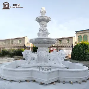 Fontana di pietra naturale in marmo leone all'aperto arte moderna enorme fontana d'acqua