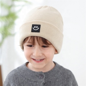 Bonnet tricoté en <span class=keywords><strong>laine</strong></span> roulée pour bébé, chapeau mignon avec motif de visage souriant, bonnet d'automne et d'hiver pour enfants, 2022 - Product Image 1