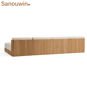 Minimalist Line Design Outdoor Garden Teak L-<strong>Shape</strong> <strong>Sofa</strong> <strong>Set</strong> Sturdy <strong>All</strong>-Weather for Park Courtyard Farmhouse Hall or Villa - Product Image 5