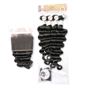 รับประกันคุณภาพผมแท้ 100% แบบเส้นต่อเส้น  4 มัด พร้อมผมปิดหน้าผาก 1 ชิ้น  น้ำหนัก 280 กรัม สำหรับทำผมเต็มศีรษะ ราคาดี - Product Image 1