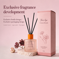 Diffuseur à bâtonnets en verre dépoli avec capuchon orange et bâtonnets noirs, parfum d'ambiance pour la maison, décoration spa, fournisseur en gros OEM ODM