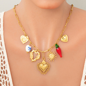 Collar con Colgante de Corazón de Acero Inoxidable, Chapado en Oro de 18K, Cadena con Dije, Joyería de Moda para Mujer, Regalo para Usar con Suéteres en Capas - Product Image 2