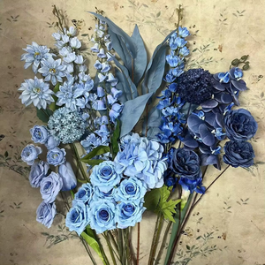 Tessuto di seta blu fiori artificiali rose e tulipani per matrimoni casa salotti e alberghi - Product Image 1