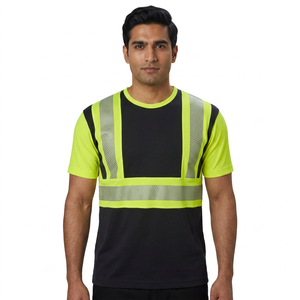 100% Cotton Reflective Construction Shirt for Men <b>Hi</b> Vis Work Wear <b>Running</b> Tee with High Visibility Customizable Safety Shirts - Product Image 1