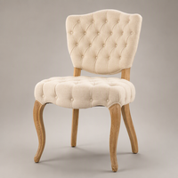 Chaise de salle à manger vintage française en bois de frêne massif, capitonnée en lin, confortable pour la maison, la salle à manger ou les projets hôteliers