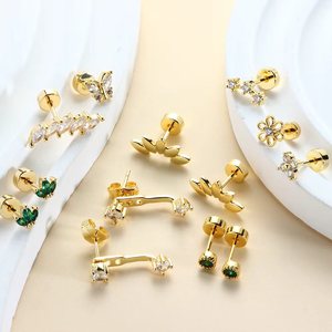 Pendientes de Acero Inoxidable con Baño de Oro de 18K, Zirconia, Latón, Cartílago de la Oreja, Titanio, Tragus, <span class=keywords><strong>Daith</strong></span>, Lóbulo, Parte Trasera Plana, Piercings para Mujer - Product Image 5