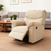 Fauteuil inclinable manuel à bascule en tissu brun moderne sans dossier avec télécommande, cadre en bois pour salon