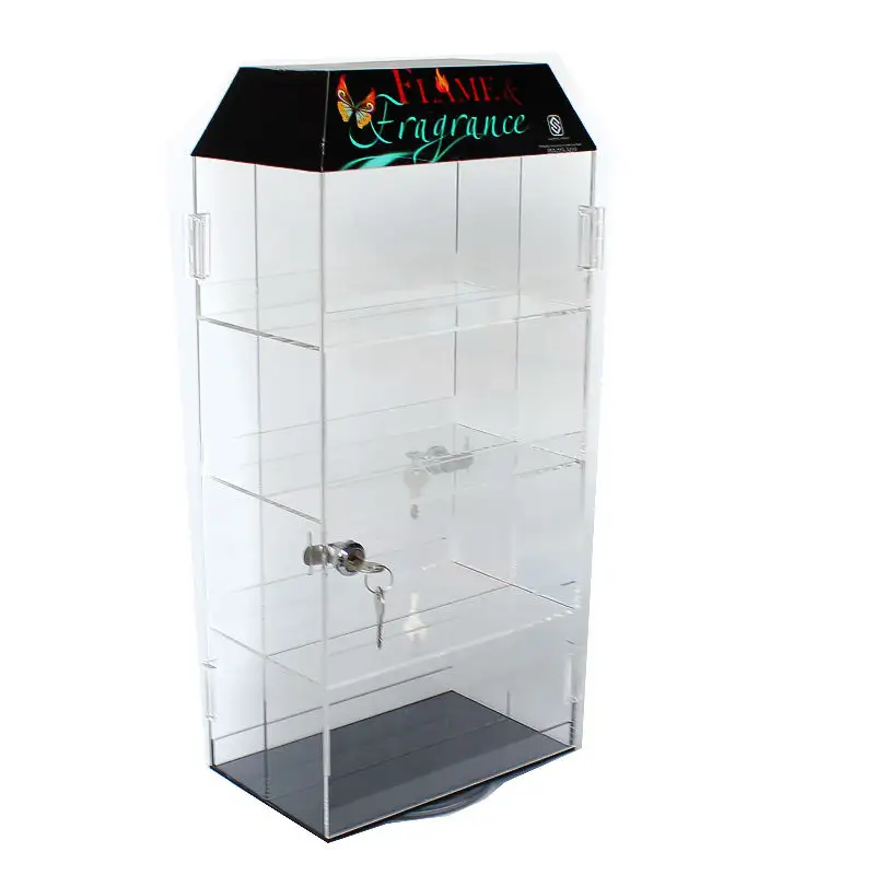 Desktop 360 ponsel berputar aksesoris 4 tingkat Counter Top toko rak Tampilan Lucite Case mengunci Showcase