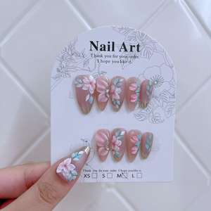 <span class=keywords><strong>Uñas</strong></span> <span class=keywords><strong>Postizas</strong></span> Hechas a Mano, Diseño Francés de Verano, <span class=keywords><strong>Uñas</strong></span> <span class=keywords><strong>Postizas</strong></span> de Lujo con Flores 3D, <span class=keywords><strong>Uñas</strong></span> Adhesivas Reutilizables para Venta al por Mayor - Product Image 2