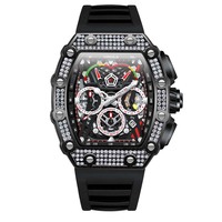 Onola 6827D chronographe automatique squelette mécanique montre-bracelet Bling Hip Hop glacé diamant montres hommes poignet