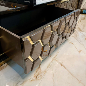 Luxury 3D Geometric Honeycomb <b>TV</b> <b>Stand</b> Gold Top Modern Living Room Cabinet - Product Image 2