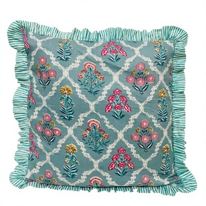 Funda de Cojín de Algodón Hecha a Mano en India, Estilo Bohemio, Fundas de Almohada Boho Hechas a Mano, Cojines Decorativos con Estampado Floral - Product Image 1