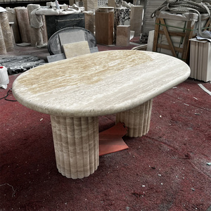 Table à manger rectangulaire de luxe en marbre travertin beige naturel - Product Image 1