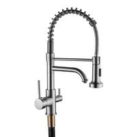 Robinet de cuisine 3-en-1 avec douchette extractible et robinet d'eau potable, mitigeur de cuisine à col de cygne et double bec