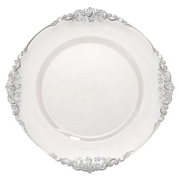 Assiettes de présentation modernes en acrylique transparent pour mariage, bordure or/argent motif récif nuage, 13 pouces, centres de table et décorations de table pour mariage, vente en gros