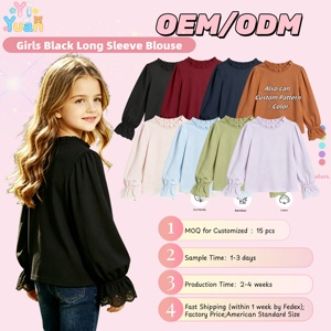 Chemisier à volants pour filles de 2 à 12 ans, broderie anglaise, manches longues, haut pour enfants, chemise à manches longues pour enfants, vente en gros, personnalisable OEM - Product Image 1