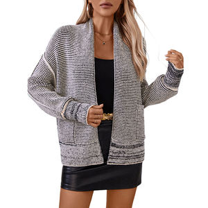 Cárdigan sin botones a la moda, suéter de punto para <span class=keywords><strong>mujer</strong></span>, abrigo, Otoño Invierno, cárdigan con hombros caídos, suéteres de punto para <span class=keywords><strong>mujer</strong></span> - Product Image 3
