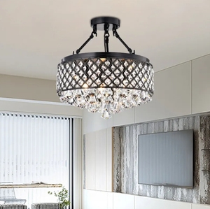 Lámpara de araña de cristal, marco de metal de malla Iorn negra, accesorio de luz de techo de montaje empotrado para dormitorio - Product Image 5