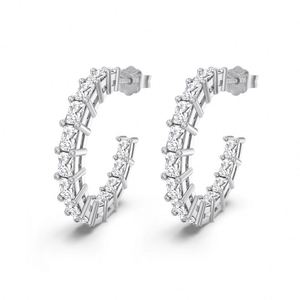 Pendientes de Aro en Forma de C de Dylam Stylish Jewellery, Accesorios de Joyería con Plata de Ley y Circonita Cúbica Baguette 5A - Product Image 1