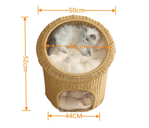 Kunden spezifisches natürliches Rattan gewebtes niedliches Haustier-Hunde katzen bett mit Kissen für die ganze Saison - Product Image 5
