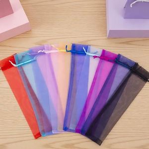 Pochette en organza personnalisée avec cordon de serrage 6x27cm, pochette en maille pour éventail long, emballage pour pinceaux cosmétiques, accepte le logo, pochette longue en organza pour cadeau - Product Image 4