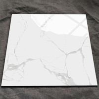 Carreaux de sol en porcelaine émaillée effet marbre blanc Carrara poli 60x60 pour salon