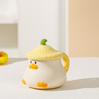 Tasse en céramique peinte à la main avec couvercle, motif canard mignon, pour café ou petit-déjeuner, pour la maison ou comme cadeau