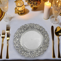 Vente en gros d'assiettes de présentation en plastique PP 13 pouces rose argenté doré plats décoratifs de luxe pour les fêtes