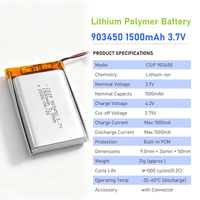 Batterie Li-Polymère 903450 1500mAh 3.7V, batterie Lipo personnalisée LP903450 LP803450 LP103450, batterie au lithium, directement de l'usine