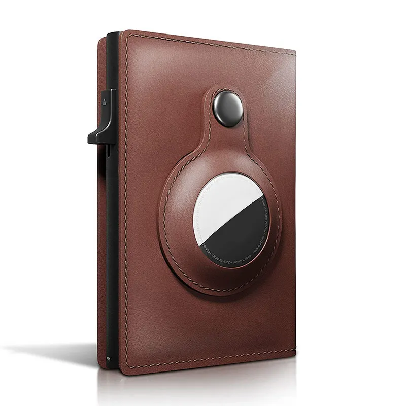 2022Amazon hot selling slim rfid slide pop up card holder air tag case men genuine leather smart airtag wallet with gps tracking