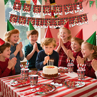 Ensemble de vaisselle jetable de Noël : gobelets, assiettes, serviettes, nappe et bannière décorative
