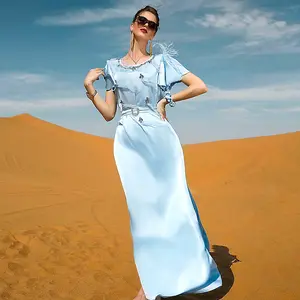2022 Latest Fashion Muslim Dresses Long Sleeve Embroidery Elegant Jubah Dubai Burka With Women Abaya islamic open abaya